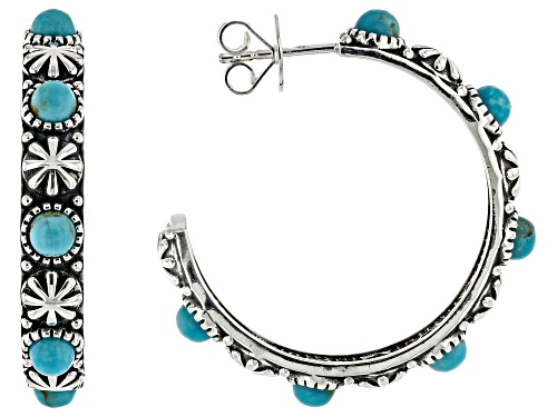 Pre-Owned Southwest Style by JTV™ 4mm Blue Turquoise Sterling Silver Hoop Earrings