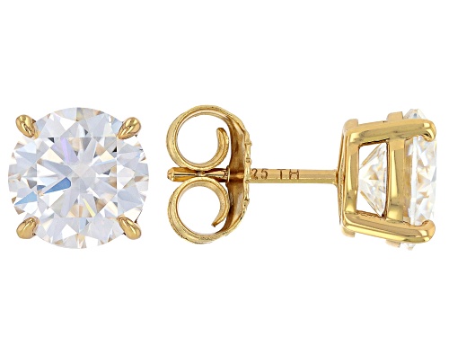 Pre-Owned MOISSANITE FIRE® 5.40CTW DEW ROUND BRILLIANT 14K YELLOW GOLD OVER SILVER STUD EARRINGS