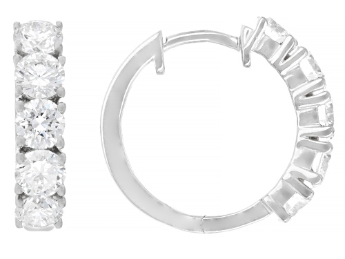 Pre-Owned Prazana® Lab-Grown Diamonds 2.00ctw Round White Diamond Rhodium Over Silver Huggie Earring