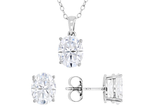 Pre-Owned MOISSANITE FIRE® 6.30CTW DEW OVAL PLATINEVE® EARRINGS WITH PENDANT AND CHAIN SET
