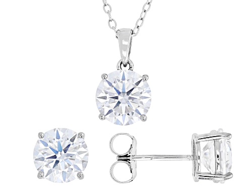 Pre-Owned MOISSANITE FIRE® 5.70CTW DEW ROUND BRILLIANT PLATINEVE® EARRINGS WITH PENDANT AND CHAIN SE