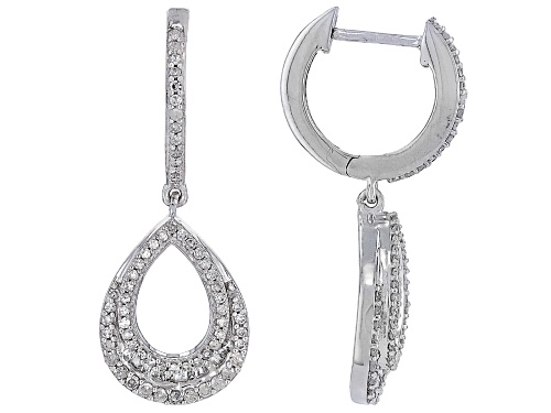 Pre-Owned 0.60ctw Round And Baguette White Diamond 10k White Gold Teardrop Dangle Earrings