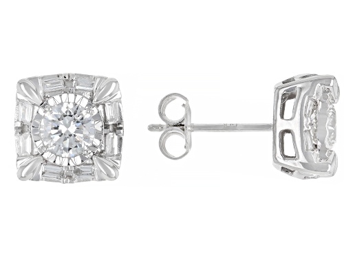 Pre-Owned Prazana® Lab-Grown Diamonds 1.00ctw Round & Baguette White Diamond 10k White Gold Earrings