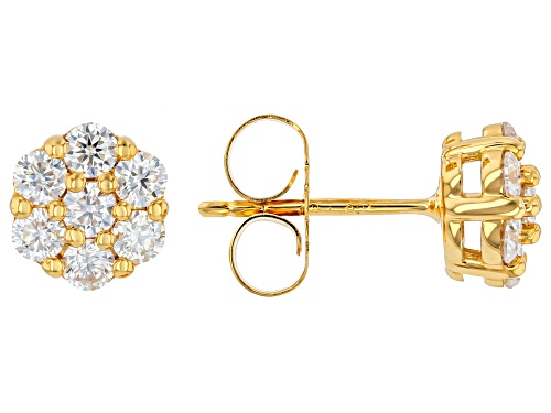 Pre-Owned MOISSANITE FIRE® 0.84CTW DEW ROUND 14K YELLOW GOLD OVER SILVER EARRINGS
