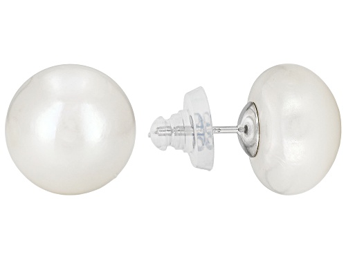 Pre-Owned 14mm White Cultured Freshwater Pearl Rhodium Over Sterling Silver Stud Earrings