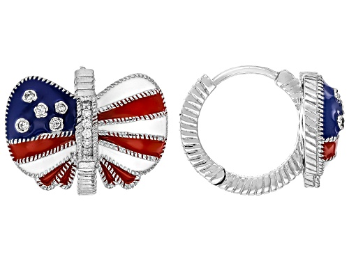Pre-Owned Judith Ripka 0.28ctw Red, White & Blue Enamel and Bella Luce® Rhodium Over Sterling Silver