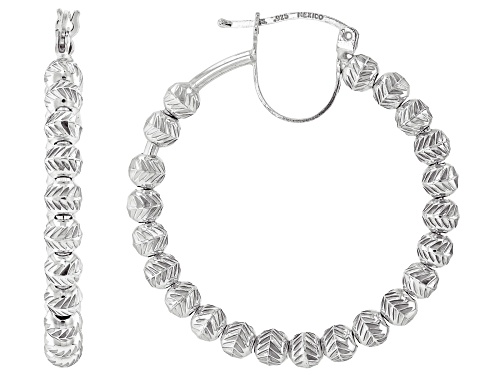 Pre-Owned Sterling Silver Diamond Cut Bead 1.25" Hoop Earrings