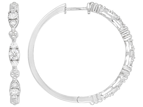 Pre-Owned Prazana® Lab-Grown Diamonds 1.00ctw Round White Diamond Rhodium Over Silver Hoop Earrings,