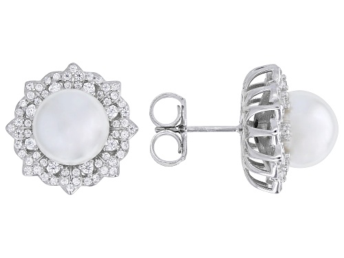 Pre-Owned Pearlfection® 10mm Platinum Simulant With Bella Luce® Rhodium Over Sterling Silver Earring