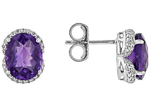 Pre-Owned 2.50ct Oval African Amethyst With 0.26ctw White Zircon Rhodium Over Sterling Silver Stud E