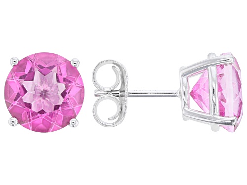 Pre-Owned 6.50ctw Round Hot Pink Quartz Rhodium Over Sterling Silver Earrings