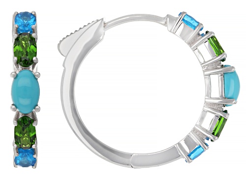 Pre-Owned 6x4mm Sleeping Beauty Turquoise with 1.56ctw Chrome & Neon Apatite Rhodium Over Silver Ear