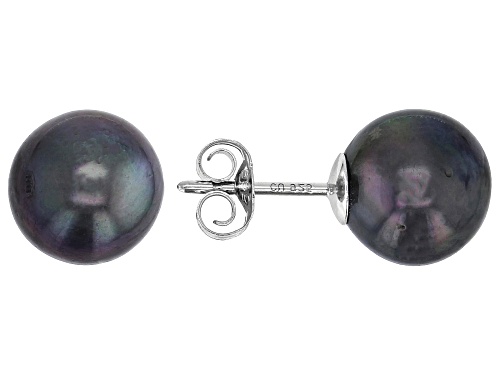 Pre-Owned 8mm Cultured Tahitian Pearl Rhodium Over Sterling Silver Stud Earrings