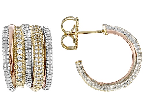 Pre-Owned Judith Ripka 3.00ctw Bella Luce® Rhodium with Yellow & Rose 14k Gold Clad Multi-Band Hoop