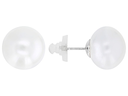 Pre-Owned 13mm White Cultured Freshwater Pearl Rhodium Over Sterling Silver Stud Earrings