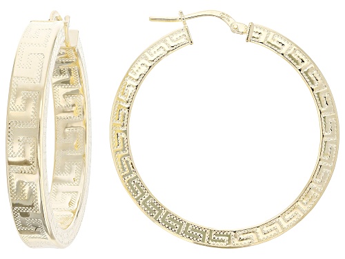 Pre-Owned Moda Al Massimo® 18k Yellow Gold Over Bronze Greek Key Hoop Earrings