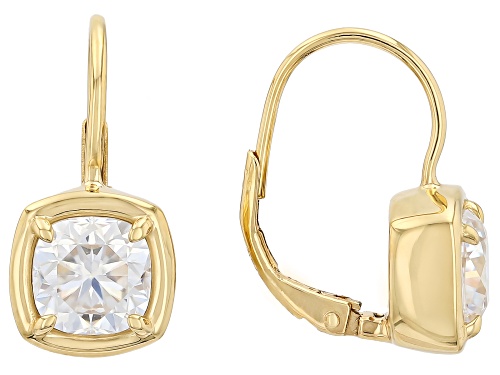Pre-Owned MOISSANITE FIRE® 3.40CTW DEW SQUARE CUSHION 14K YELLOW GOLD OVER SILVER EARRINGS
