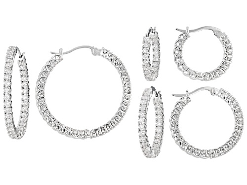 Pre-Owned Bella Luce® Ottone 6.22ctw Rhodium Plated Hoop Earrings- Set of 3 (5.04ctw DEW)