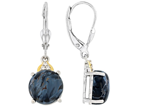 Pre-Owned 10mm Blue Pietersite With 0.04ctw White Zircon Rhodium Over Sterling Silver Dangle Earring