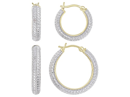 Pre-Owned Emulous™ Round White Diamond Accent 14k Yellow Gold Over Brass Set of 2 Hoop Earrings