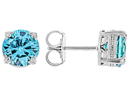 Pre-Owned Bella Luce® 6.00ctw Blue Topaz Simulant Rhodium Over Sterling Silver Stud Earrings