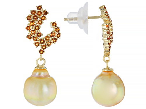Pre-Owned 10mm Golden Cultured South Sea Pearl & 0.94ctw Citrine 18k Yellow Gold Over Sterling Silve