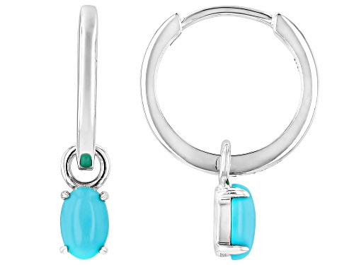 Pre-Owned 6x4mm Sleeping Beauty Turquoise Rhodium Over Sterling Silver Earrings