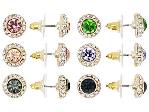 Pre-Owned Off Park® Collection, Multi-Color Crystal Gold Tone Halo Stud Earring Set of 6