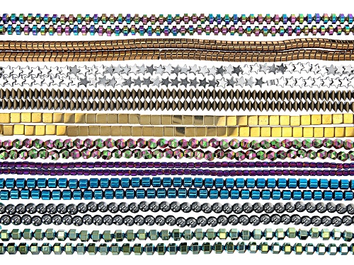 Pre-Owned Multi-Color Hematine in Assorted Shapes Bead Strand Set of 20 appx 15-16"