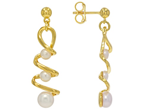Pre-Owned Genusis™ 4mm and 6mm White Cultured Freshwater Pearl 18k Yellow Gold Over Bronze Earrings