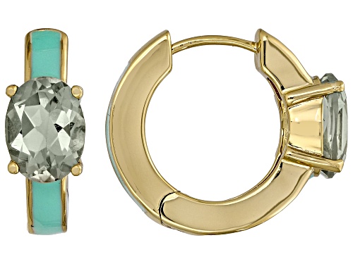 Pre-Owned 2.55ctw Green Prasiolite 18K Yellow Gold Plated Enamel Earrings