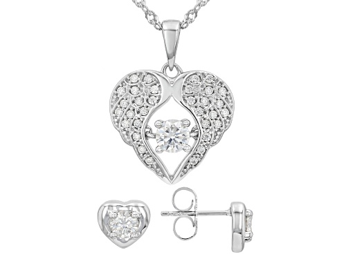 Pre-Owned MOISSANITE FIRE® 1.48CTW DEW ROUND PLATINEVE® PENDANT WITH CHAIN AND EARRINGS SET