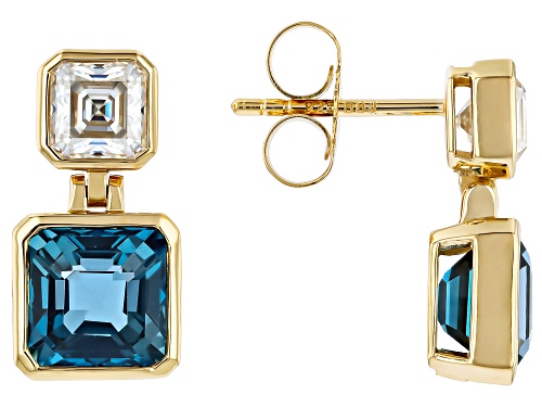 Pre-Owned 3.81ctw London Blue Topaz With 0.88ctw Moissanite 18K Yellow Gold Over Sterling Silver Ear