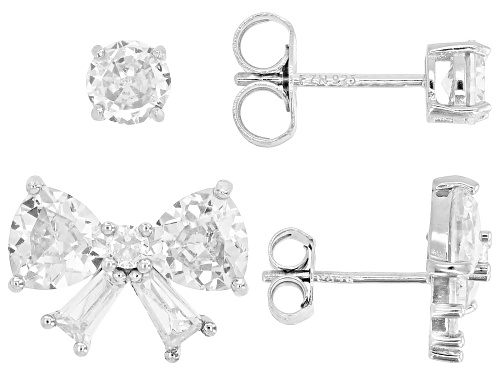 Pre-Owned Bella Luce® 7.07ctw White Diamond Simulant Rhodium Over Sterling Silver Bow Earring and St