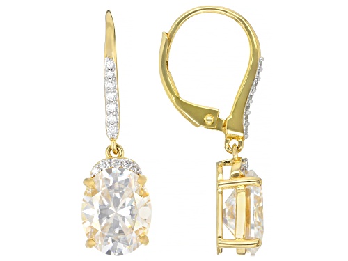 Pre-Owned MOISSANITE FIRE® 6.24CTW DEW OVAL AND ROUND 14K YELLOW GOLD OVER SILVER EARRINGS