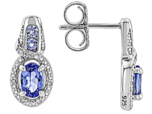 Pre-Owned 0.77ctw Oval And 0.14ctw Round Tanzanite With .03ctw Diamond Accent Rhodium Over Silver Ea