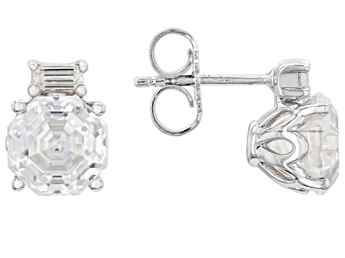 Pre-Owned MOISSANITE FIRE® 5.40CTW DEW OCTAGON PENTALUXE CUT AND EMERALD CUT PLATINEVE® EARRINGS