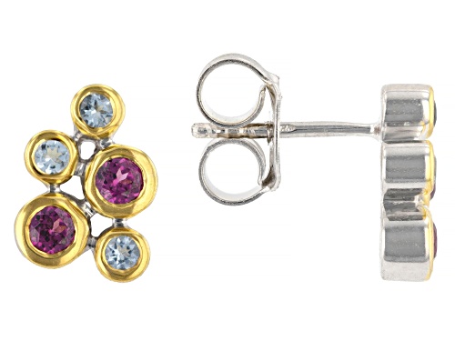 Pre-Owned 0.51ctw Grape Color Rhodolite with 0.15ctw Ofiki Aquamarine Rhodium Over Silver Two-Tone E
