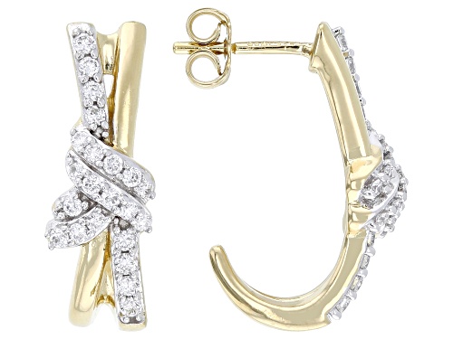 Pre-Owned Prazana®Lab-Grown Diamonds 0.50ctw Round Diamond 14K Yellow Gold Over Silver J-Hoop Earrin
