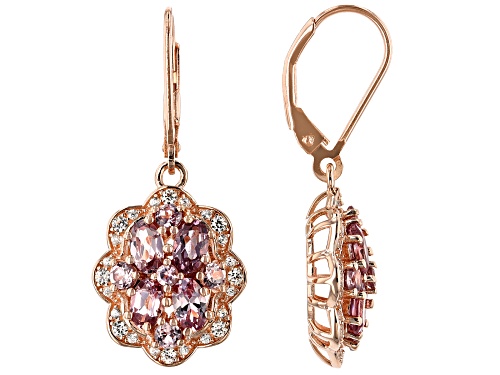 Pre-Owned 2.94ctw Color Shift Garnet & .41ctw White Zircon 18k Rose Gold Over Sterling Silver Dangle