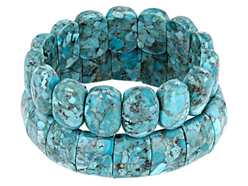 Photo of Pre-Owned Southwest Style By JTV™ 18x13mm Rectangular & Pillow Shape Turquoise 2 Stretch Bracelet Se
