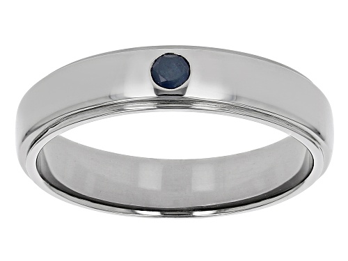 Pre-Owned 0.13ct Round Blue Sapphire Black Rhodium Over Silver Men's Solitaire Band Ring - Size 12