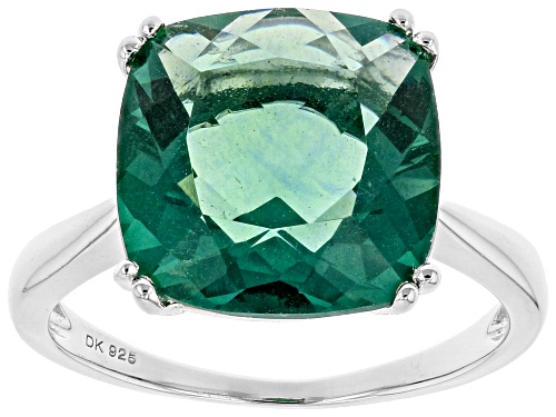Pre-Owned 7.41ct Square Cushion Green Fluorite Rhodium Over Sterling Silver Solitaire Ring - Size 7