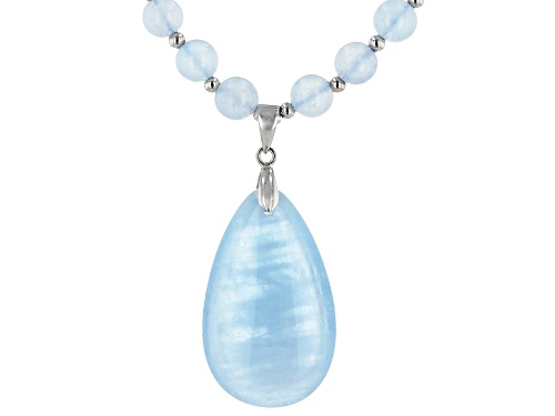 Pre-Owned Free-form pear shape, 6mm round aquamarine sterling silver necklace - Size 18