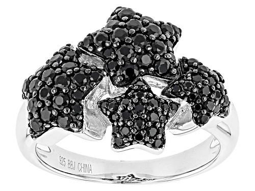 Pre-Owned 2.14ctw Round Black Spinel Rhodium Over Sterling Silver Stars Ring - Size 6