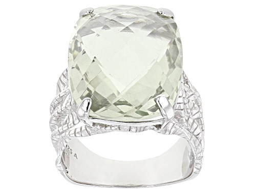 Photo of Pre-Owned 15.00ct Rectangular Cushion, Checkerboard Cut Brazilian Prasiolite Rhodium Over Sterling S - Size 6