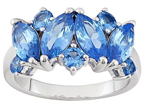 Pre-Owned 2.28ctw Marquise And Round Lab Created Blue Spinel Rhodium Over Sterling Silver Band Ring - Size 7