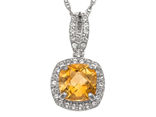 Pre-Owned Citrine And Synthetic White Sapphire Sterling Silver Pendant With Chain 1.47ctw