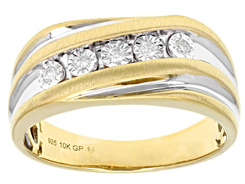 Pre-Owned 0.10ctw Round White Diamond Rhodium And 10k Yellow Gold Over Sterling Silver Mens Band Rin - Size 10