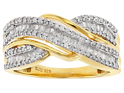Photo of Pre-Owned Engild™ 0.70ctw Baguette And Round White Diamond 14K Yellow Gold Over Sterling Silver Ring - Size 5